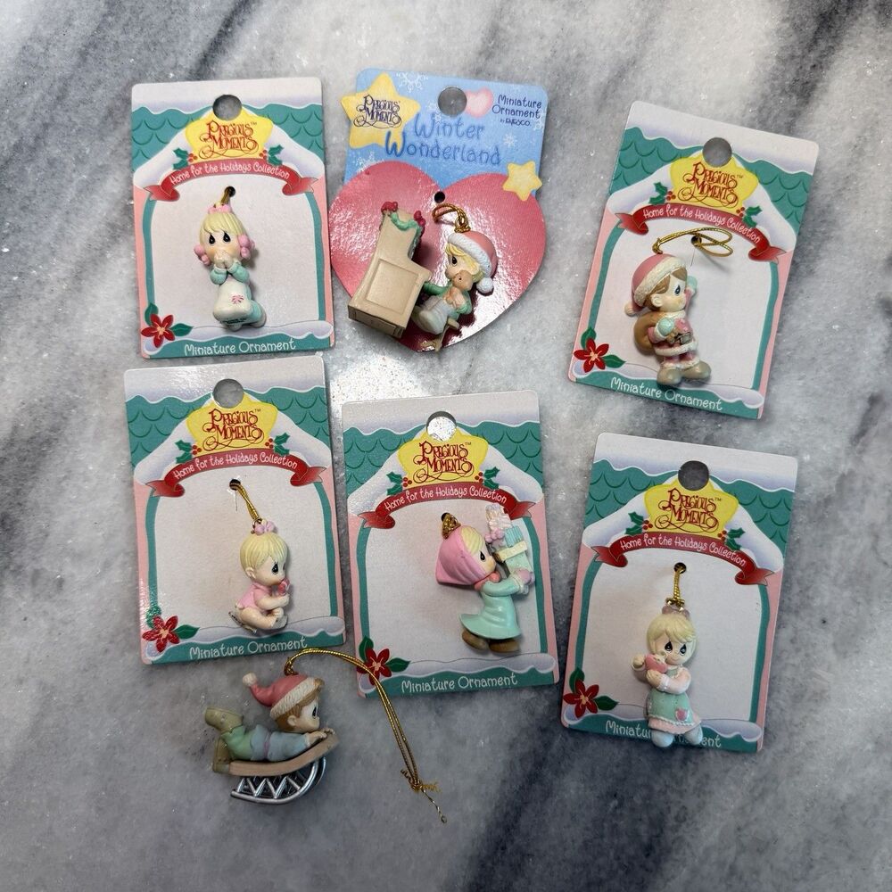 Vintage Lot of 7 Precious Moments Mini Christmas Ornaments Home For The Holidays